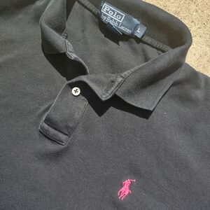 VTG Polo Ralph Lauren Black Polo  Short Sleeve Mens Large Red Pony 100% Cotton